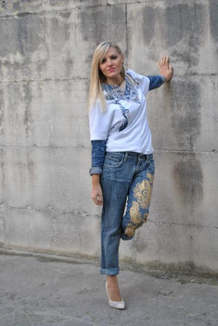 outfit boyfriend jeans decorati come abbinare i jeans boyfriend abbinamenti jeans boyfriend outfit autunnali mariafelicia magno fashion blogger colorblock by felym fashion blog italiani fashion blogger italiane blogger italiane di moda fashion blogger milano ragazze bionde blonde girls blonde hair blondie outfit autunnali outfit ottobre 2015 fall outfit how to wear boyfriend jeans how to combine boyfriend jeans 