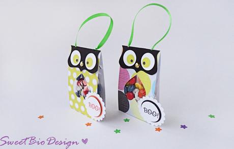 Halloween: Scatole gufo porta dolcetti - Owl treats holder