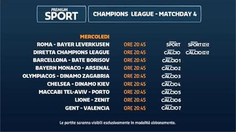 Premium Mediaset, Champions 4a giornata - Programma e Telecronisti Premium Mediaset, Champions 4a giornata - Programma e Telecronisti