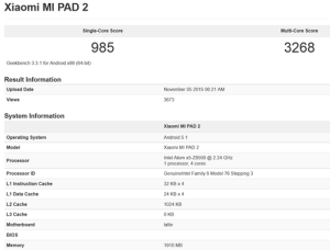Xiaomi Mi Pad 2 si mostra su Geekbench con CPU Intel Xiaomi Mi Pad 2 si mostra su Geekbench con CPU Intel