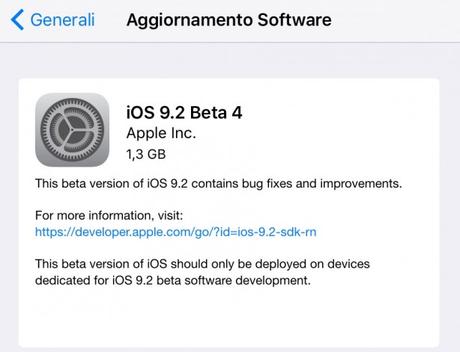 Apple rilascia iOS 9.2 beta 4 per iPhone, iPad e iPod Touch, rilascia anche la versione pubblica ai beta tester