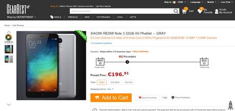 Xiaomi Redmi Note 3 disponibile da Gearbest a partire da 161 euro