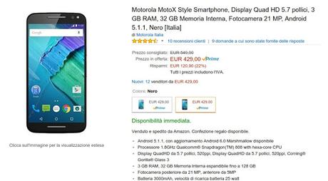 Promozione Amazon: Motorola MotoX Style a soli 429 euro su Amazon