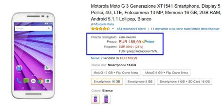 Promozione Amazon: Motorola Moto G 2015 (2 GB di RAM) a 189 euro