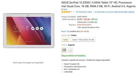 Offerta del giorno Amazon: ASUS ZenPad 10 Z300C-1L054A a 149 euro
