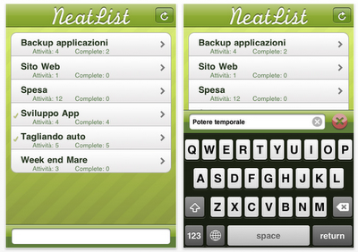 NeatList applicazione gratuita per iPhone, che ci permette di tenere sotto controllo le nostre attività