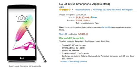 LG G4 Stylus in offerta a 209 euro su Amazon