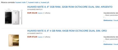 Huawei Mate 8 già disponibile su Amazon Italia