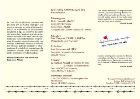 La questione ebraica: i Quaderni Neri di Heidegger e la loro macchinazione strumentale, conferenza il 26 gennaio a Taranto 12562832_998510853539930_1673015620_o