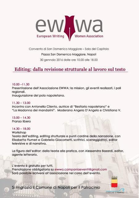Editoria: i laboratori di editing e scrittura organizzati da EWWA per gennaio e febbraio 2016 Editoria: i laboratori di editing e scrittura organizzati da EWWA per gennaio e febbraio 2016