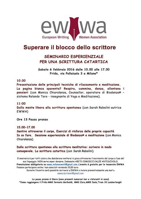 Editoria: i laboratori di editing e scrittura organizzati da EWWA per gennaio e febbraio 2016 Editoria: i laboratori di editing e scrittura organizzati da EWWA per gennaio e febbraio 2016