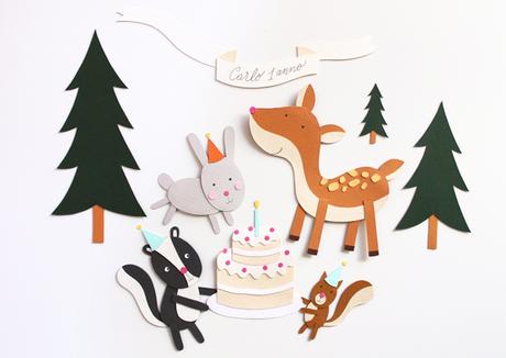 Birthday in the woods {paper cut illustration}