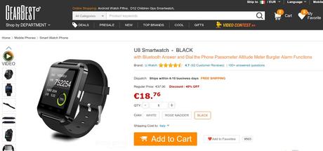 Promozione Gearbest: Smartwatch U8 a meno di 10 euro con codice sconto U8GB