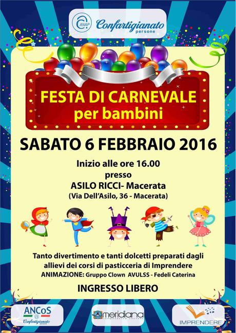 Macerata, 6 febbraio Carnevale per Bambini all’Asilo Ricci, ingresso libero