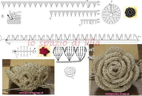 Bouquet di roselline con boccioli all'uncinetto, con schema / Crochet rosettes, free charts