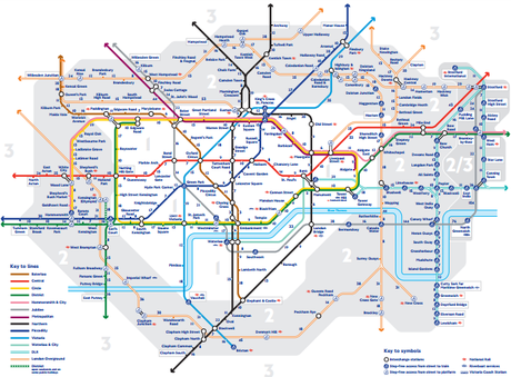 La mappa della tube londinese che ti mostra quanti minuti ci vogliono da una stazione all’altra!