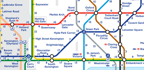 La mappa della tube londinese che ti mostra quanti minuti ci vogliono da una stazione all’altra!