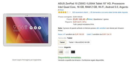 ASUS ZenPad 10 Z300C-1L054A in offerta a 166 euro