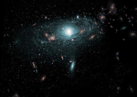 Illustrazione di come potrebbero apparire le numerose galassie rintracciate per la prima volta nella cosiddetta “zona da evitare” del cielo, basandosi sulle loro posizioni reali relativamente alla nostra galassia. Crediti: ICRAR