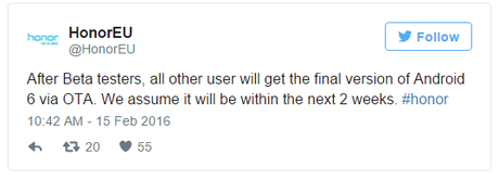 Honor 7 riceverà l’aggiornamento a Marshmallow entro due settimane! Honor 7 aggiornamento update Android 6.0 Marshmallow