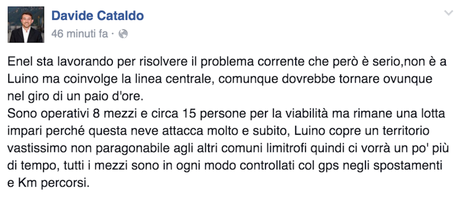 Intorno alle 15 il post su Facebook di Davide Cataldo, presidente del consiglio comunale di Luino