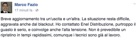 L'aggiornamento su Facebook alle ore 13.51 del sindaco di Germignaga, Marco Fazio
