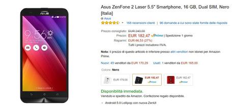 Offerta speciale: Asus Zenfone 2 Laser ZE550KL a 182 euro su Amazon