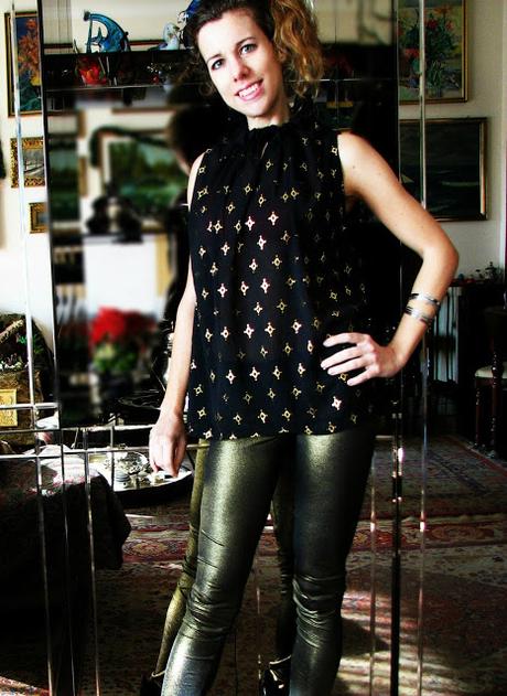 OOTD: Metallic Legs & Sheer Blouse