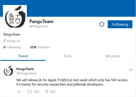 Jailbreak tvOS 9.0.x – Il Team Pangu promette per la prossima settimana il Jailbreak per la nuova Apple TV 4