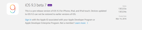 Apple rilascia agli sviluppatori iOS 9.3 beta 7