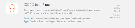 iOS 9.3 beta 7 – Apple lo rilascia agli sviluppatori
