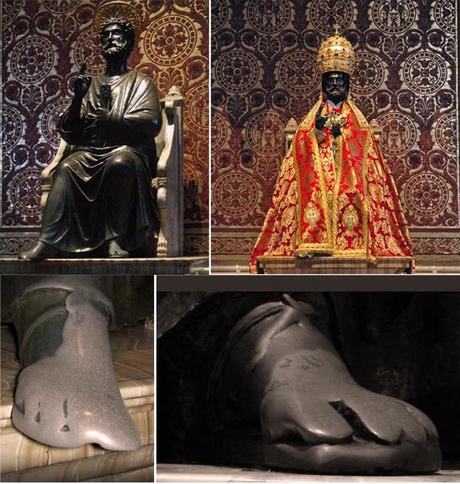 La statua di San Pietro con i piedi consumati dai fedeli.