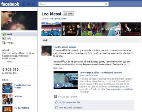 7 milioni di Fans su Facebook per Leo Messi in 7 ore