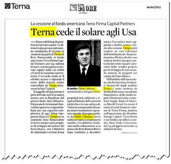 TernaCedeIlSolareAgliUSA Flavio Cattaneo: Terna cede il businnes solare Rete Rinnovabile a Terra Firma