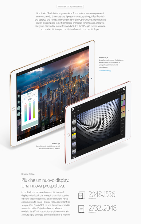 Infografica dell’ iPad Pro da 9.7 pollici, ecco tutte le carateristiche, il design e i prezzi