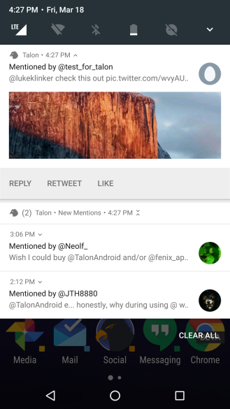 Talon for Twitter notifiche Android N