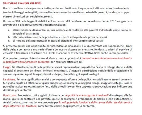 COSTRUIAMO IL WELFARE DEI DIRITTI, TERZO INCONTRO NAZIONALE PER UNA RIFORMA DEL WELFARE SOCIALE, MILANO, 8 APRILE 2016, 9,30-17,30. A cura di Associazione per la ricerca sociale, IRS, Prospettive sociali e sanitarie 2016-02-21_223524