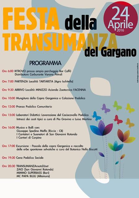 PROGRAMMA FESTA DELLA TRANSUMANZA DEL GARGANO - 24 aprile 2016 PROGRAMMA FESTA DELLA TRANSUMANZA DEL GARGANO - 24 aprile 2016