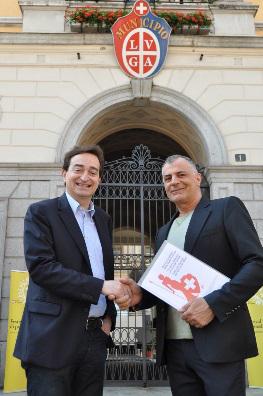 La Moda Svizzera sfila al LAC, Lugano, Arte, Cultura Il Sindaco di Lugano Marco Borradori con Il Presidente di CNMS Franco Taranto