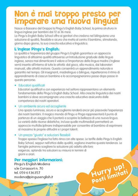 BABY SCHOOL – PER BAMBINI DAI 12 AI 36 MESI modena-bimbi-pingus-english-baby-parking-volantino
