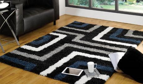Tides Blue Grey tappeti a pelo lungo shaggy motivo geometrico