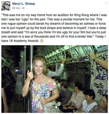 La foto di Meryl Streep che incoraggia a credere nei propri sogni diventa virale Meryl Streep quote foto metro facebook viral - internettuale