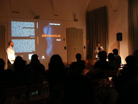 Bologna In Lettere, 13/05/2016: presentazione di “Erotomaculae”, poesie di Sonia Caporossi (Algra Editore). Alcuni scatti Alessandro Brusa, Sonia Caporossi ed