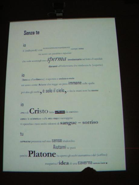 Bologna In Lettere, 13/05/2016: presentazione di “Erotomaculae”, poesie di Sonia Caporossi (Algra Editore). Alcuni scatti Una delle poesie contenute in