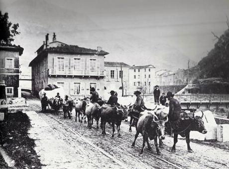 Francesco Fontani, Veduta della terra di Seravezza Cicognani -6 - Pag. 65 - Seravezza. Trasporto di un blocco di marmo.