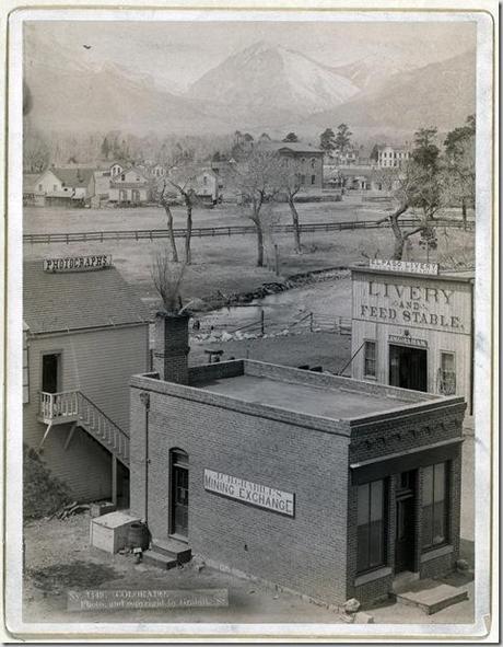 Title: Colorado
Three buildings with signs reading: Grabill's Mining Exchange, Photographs, and El Paso Livery; river and houses in middleground; mountains in background. 1888.
Repository: Library of Congress Prints and Photographs Division Washington, D.C. 20540