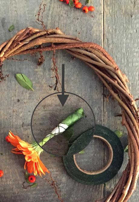 Diy: ghirlanda autunnale paticolare-gambatura-fiore