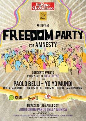 Freedom Party For Amnesty mercoledì 20 Aprile a Roma: La musica per Amnesty