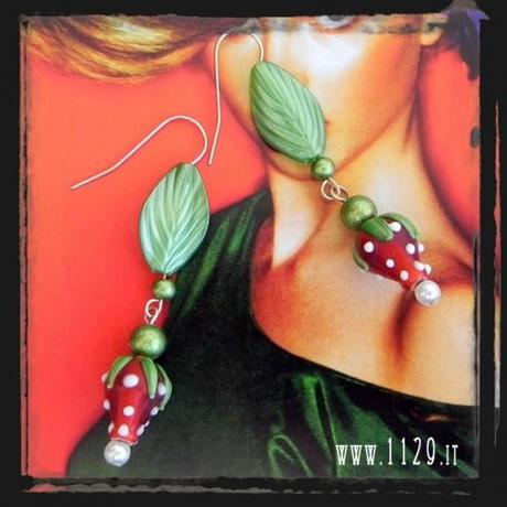 MDFRAG orecchini foglia verde lucite fragola rossa red green strawberry lampwork lucite earrings 1129 MDFRAG orecchini foglia verde lucite fragola rossa red green strawberry lampwork lucite earrings 1129