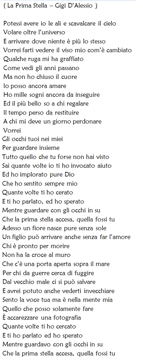 La Prima Stella di Gigi D’Alessio, testo e significato della canzone del Festival di Sanremo 2017 gigi